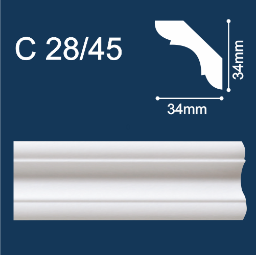 Solid C28/45 белый (2м/34/34мм Плинтус потолочный экструд./ 96шт.