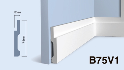 Плинтус B75V1L ПОЛИСТИРОЛ HI WOOD 75мм х 12мм х 2,0м/20шт