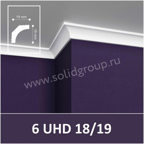 6 UHD 18/19 2м Молдинг настенно-потолочный из полимера ультравысокой плотности  Белый (68 шт.)