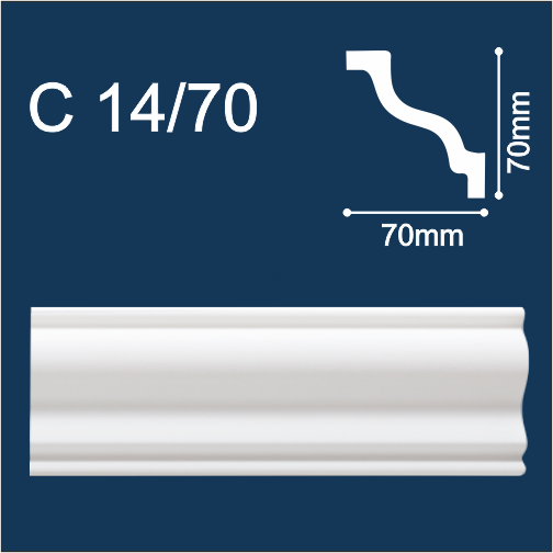 Solid C14/70 белый (2м/70/70 мм) Плинтус потолочный экструд./ 50 шт.