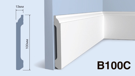 Плинтус B100С ПОЛИСТИРОЛ HI WOOD 100мм х 13мм х 2,0м/15шт